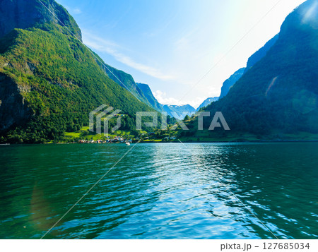Tourism and travel. Mountains and fjord in Norway. 127685034