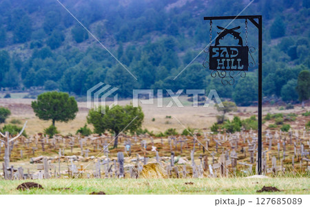 Sad Hill Cemetery. Tourist place in Spain. Sad Hill Cemetery. Tourist place in Spain. 127685089