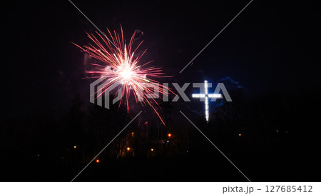 Colorful fireworks at holiday night Colorful fireworks at holiday night 127685412