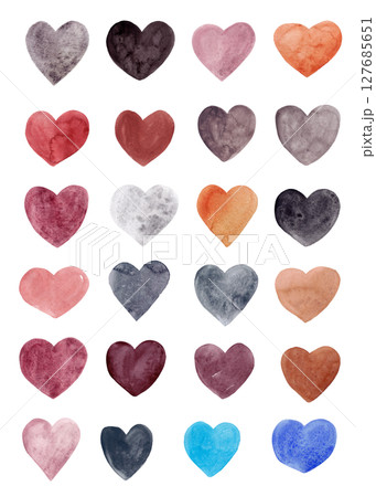Hand drawn watercolor colorful hearts. Multicolored elements for your design. Big set Hand drawn watercolor colorful hearts. Multicolored elements for your design. Big set 127685651