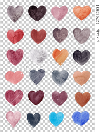 Hand drawn watercolor colorful hearts. Multicolored elements for your design. Big set Hand drawn watercolor colorful hearts. Multicolored elements for your design. Big set 127685651