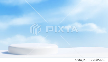Sky background with white podium platform Sky background with white podium platform 127685689