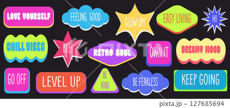 Bright y2k sticker set with motivational phrases 127685694