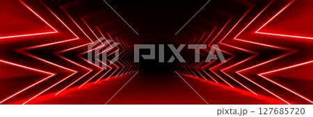 Futuristic red neon tunnel with glowing lines 127685720