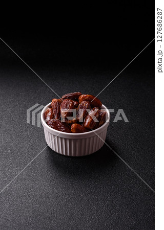 Dried tropical date fruit as an ingredient for fresh organic diet food 127686287