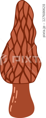 Hand Drawn Brown Morel Mushroom hand drawn illustration isolated on white background. Autumn forest harvest. Fall season flora 127686628