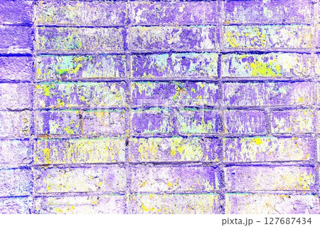 Peeling paint on a brick wall. Old brick wall with cracked peeling paint. Peeling paint on a brick wall. Old brick wall with cracked peeling paint. 127687434