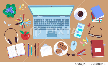 Workspace top view illustration Workspace top view illustration 127688045