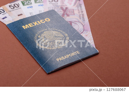 Mexican passport for travelling, flying and doing business. Mexico document 127688067
