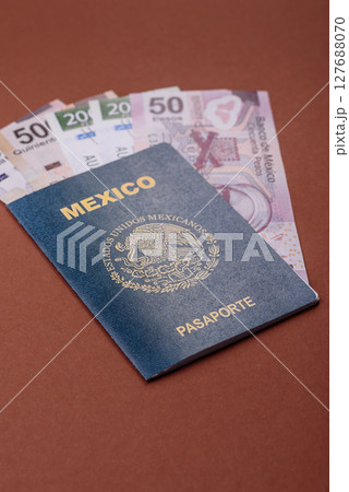 Mexican passport for travelling, flying and doing business. Mexico document 127688070