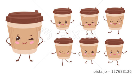 Cute coffee cup character set 127688126