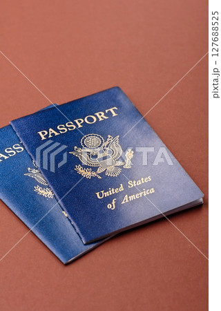 US passport for travelling, flying and doing business. USA document 127688525