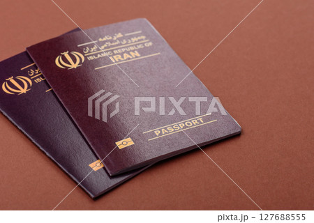 Iranian passport for travelling, flying and doing business. Iran document 127688555