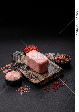 Canned ham, meat, pork, with spices and salt Canned ham, meat, pork, with spices and salt 127688899