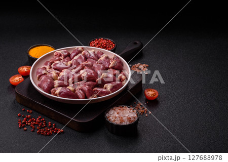Chicken raw heart, red duck or turkey internal organs as an ingredient 127688978
