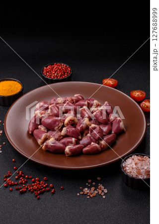 Chicken raw heart, red duck or turkey internal organs as an ingredient Chicken raw heart, red duck or turkey internal organs as an ingredient 127688999