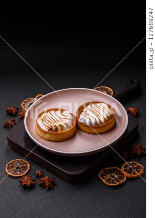 Lemon tart, meringue pie or fruit cream tart Lemon tart, meringue pie or fruit cream tart 127689247