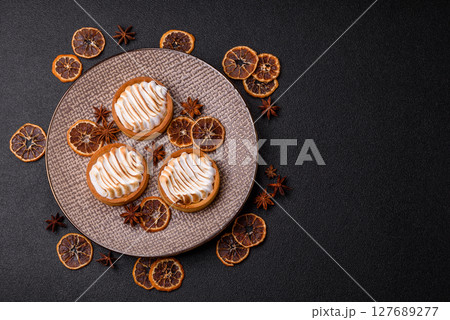 Lemon tart, meringue pie or fruit cream tart 127689277