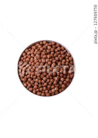 Cereal chocolate corn balls in a bowl Cereal chocolate corn balls in a bowl 127689750