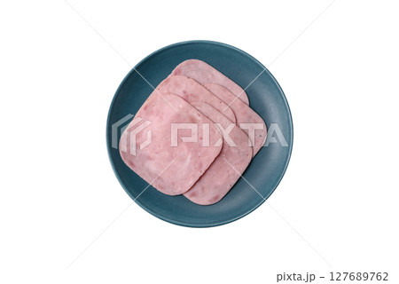 Eating ham and pork slices for the holiday table 127689762