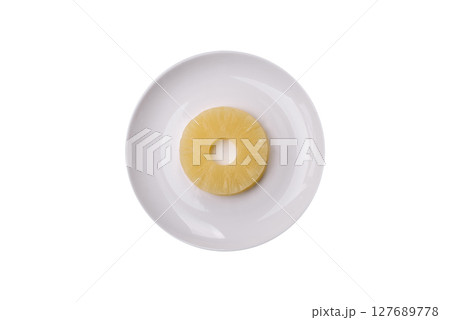 Tropical fruit pineapple in rings or slices tinned sweet Tropical fruit pineapple in rings or slices tinned sweet 127689778