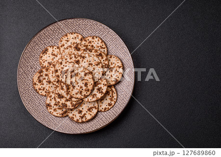 Matzah wheat bread for the Jewish holiday of passover. Kosher matzo bread 127689860