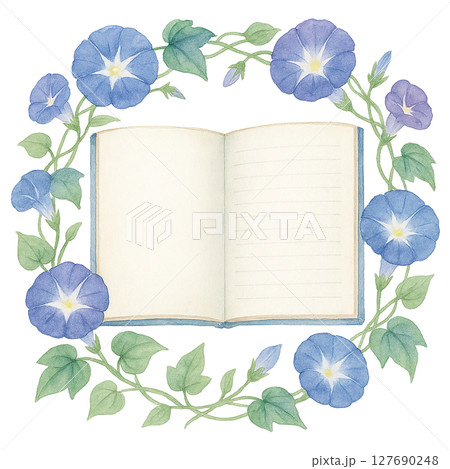 朝顔とノートの水彩イラスト(囲みフレーム) 朝顔とノートの水彩イラスト(囲みフレーム) 127690248