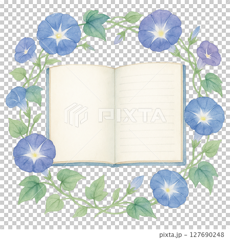 朝顔とノートの水彩イラスト(囲みフレーム) 朝顔とノートの水彩イラスト(囲みフレーム) 127690248