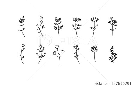 Graphic Flower Design. A black and white flower silhouette with large round petals and central symmetry, perfect for bold visual decor. 127690291