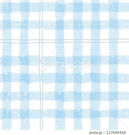 Blue Plaid Gingham Madras Check Hand Drawn Background Pattern Overlay 127690408