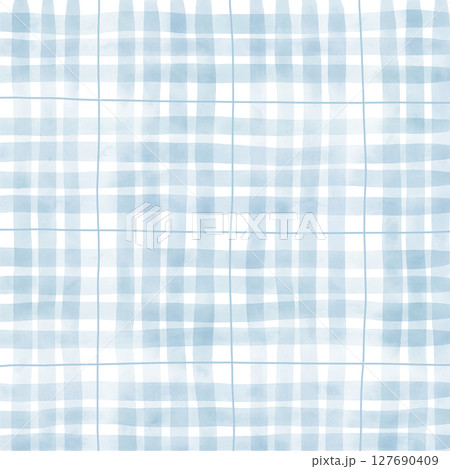 Blue Plaid Gingham Madras Check Hand Drawn Background Pattern Overlay 127690409