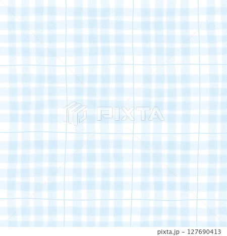 Blue Plaid Gingham Madras Check Hand Drawn Background Pattern Overlay Blue Plaid Gingham Madras Check Hand Drawn Background Pattern Overlay 127690413
