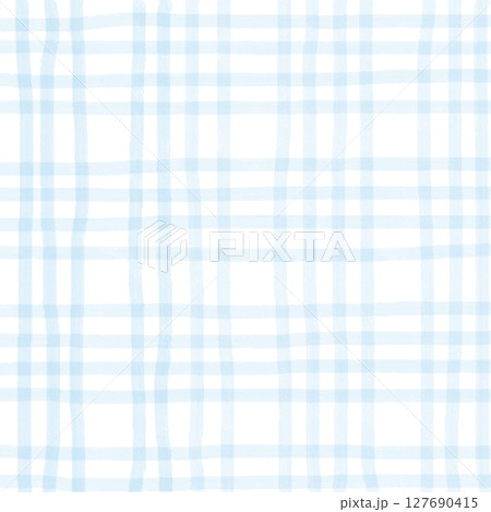 Blue Plaid Gingham Madras Check Hand Drawn Background Pattern Overlay 127690415