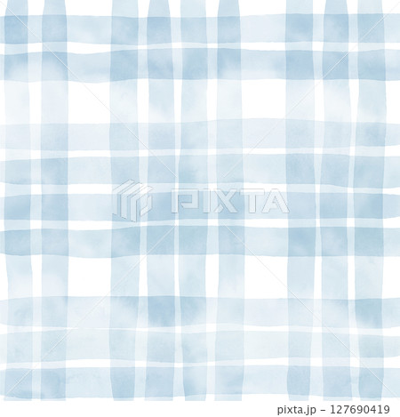 Blue Plaid Gingham Madras Check Hand Drawn Background Pattern Overlay 127690419