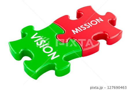 Vision and mission puzzle pieces, business concept. 3D rendering 127690463