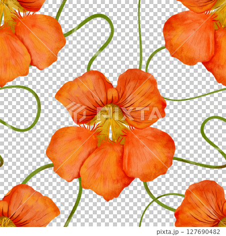 Watercolor seamless pattern of Orange Nasturtium flowers captures natures artistic essence 127690482
