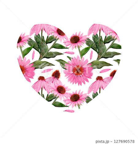 A Charming Floral Heart Design Featuring Beautiful Pink Flowers and Lush Green Leaves 127690578