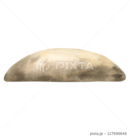 Abstract rocky shore. Hand drawn watercolor illustration of landscape element on isolated background. Drawing of natural surface for your designs and any ideas. 127690648