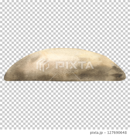 Abstract rocky shore. Hand drawn watercolor illustration of landscape element on isolated background. Drawing of natural surface for your designs and any ideas. 127690648