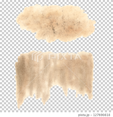 Watercolor spot with beige texture. A hand drawn illustration of a brown brush smear on a white background. An abstract brown stain, a texture stroke for designs and ideas. Summer sand beach imitation Watercolor spot with beige texture. A hand drawn illustration of a brown brush smear on a white background. An abstract brown stain, a texture stroke for designs and ideas. Summer sand beach imitation 127690818
