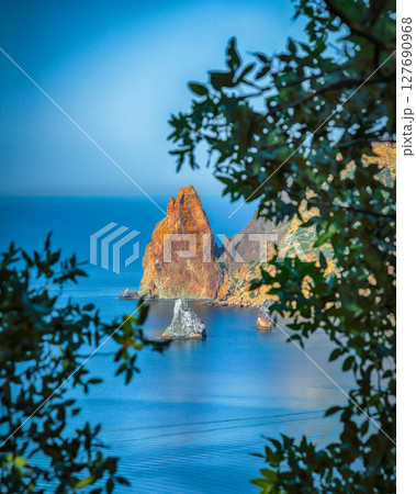 Astonishing top view on the sea and rocks of the cape Fiolent Astonishing top view on the sea and rocks of the cape Fiolent 127690968