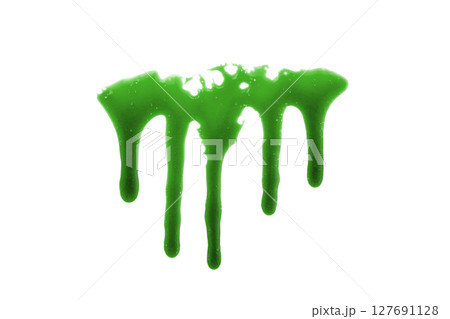 Dripping green liquid isolatd on white background for halloween design  127691128