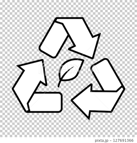 Recycle symbol and leaf monochrome icon 127691366