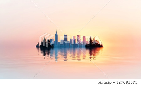city skyline at sunset city skyline at sunset 127691575