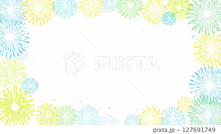 夏の打ち上げ花火のフレーム 水彩手描き風 背景素材 16:9サイズ AI生成素材 夏の打ち上げ花火のフレーム 水彩手描き風 背景素材 16:9サイズ AI生成素材 127691749