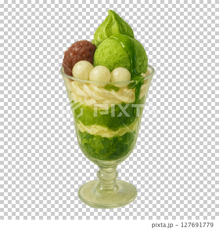 Luxurious Matcha Parfait (Japanese sweets drawn with watercolors) 127691779