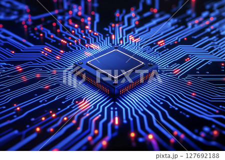 Futuristic CPU processor with glowing lights on...のイラスト素材 [127692188 ...