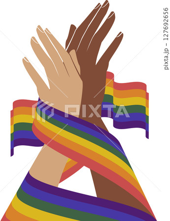 Rainbow hand illustration. LGBT concept icon. Realistic style vector colorful illustration. LGBTQ support Rainbow hand illustration. LGBT concept icon. Realistic style vector colorful illustration. LGBTQ support 127692656