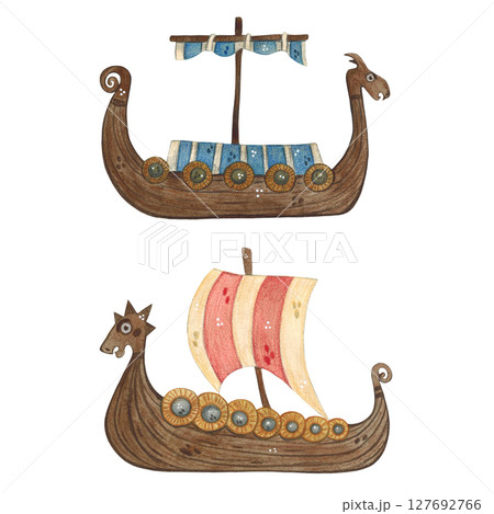 Set of two wooden boats in the shape of dragons Set of two wooden boats in the shape of dragons 127692766