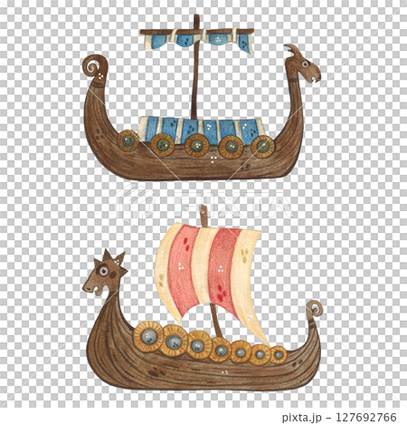 Set of two wooden boats in the shape of dragons 127692766
